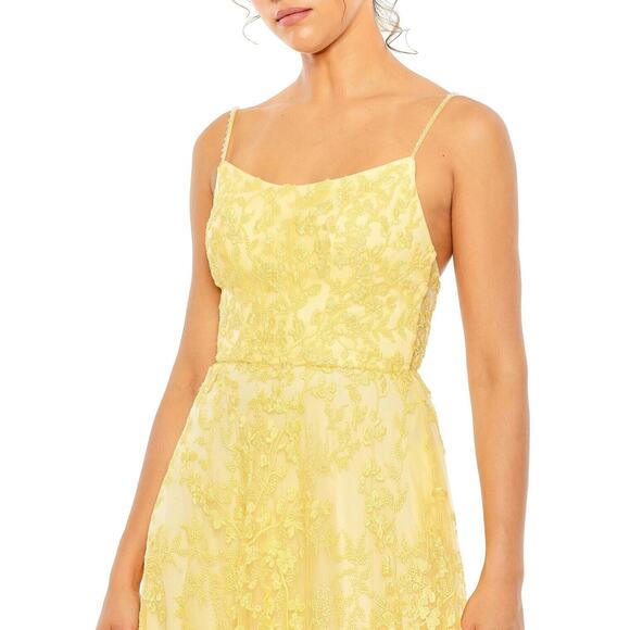 Mac Duggal Floral Applique A-Line Cami Gown Yellow 50683 Sz 2 NEW!‎ - Picture 2 of 4